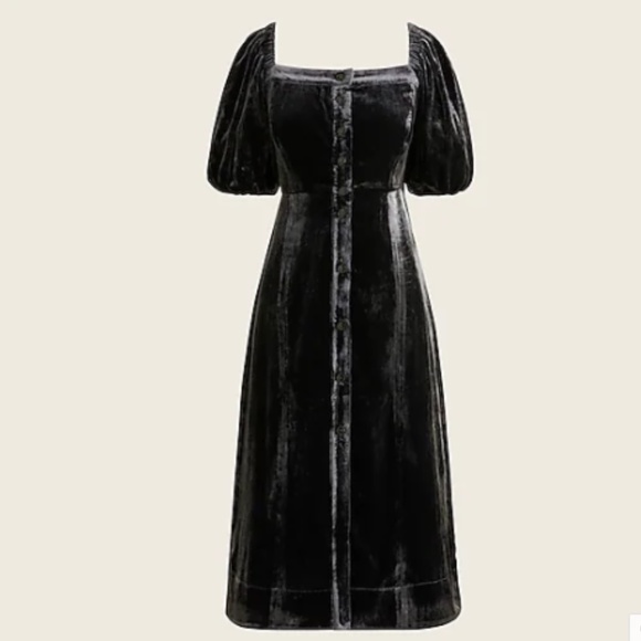 J Crew Puff-sleeve velvet fall winter holiday christmas party dress in black - Picture 1 of 8
